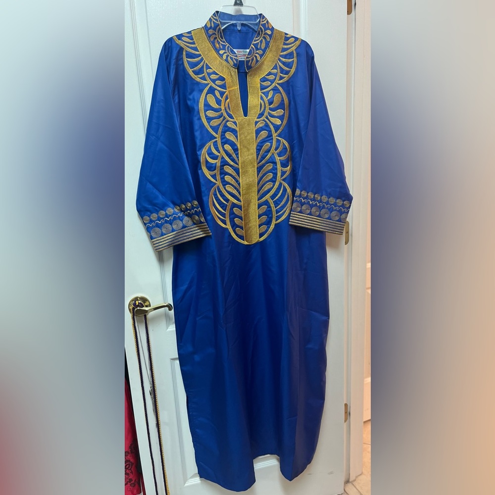 Cice Core Women’s African Blue/Gold pullover Dashiki dress size 5XL